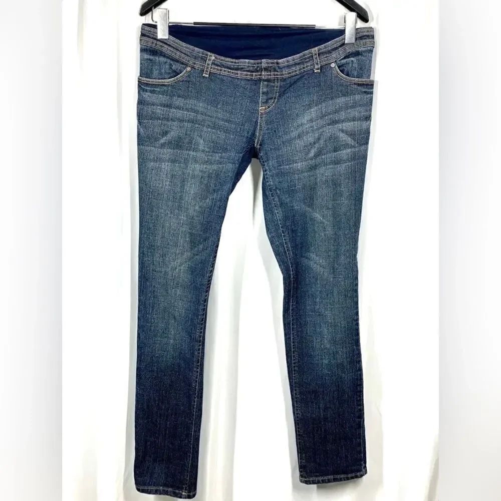 DUO Maternity Jeans Stretch Denim Medium Wash Straight Leg Women Size Small